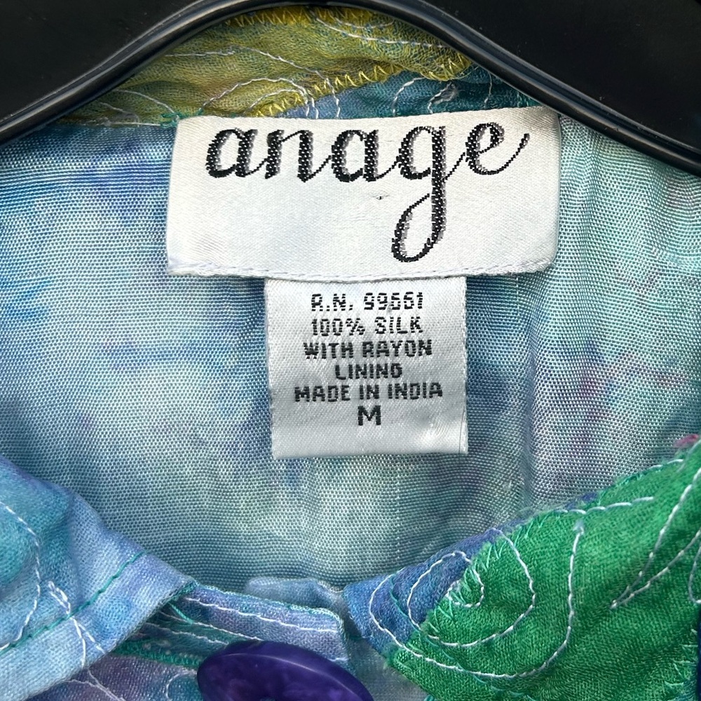 VINTAGE ANAGE Silk Appliqué Patchwork Jacket Lagenlook Art Wear 90s Funky Size M - Picture 2 of 16